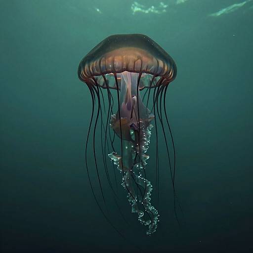 Giant Black Jellyfish in Ocean Depths