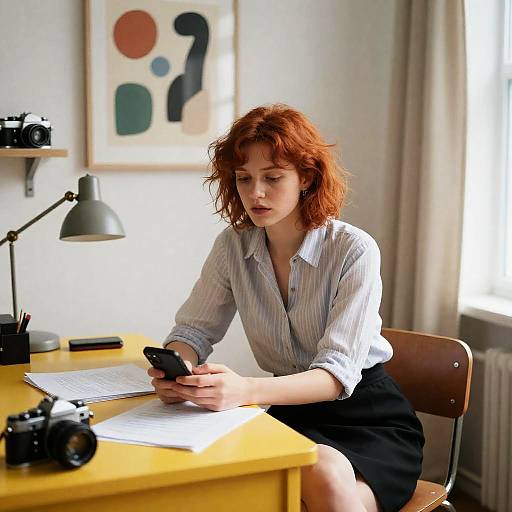 Casual Red-Haired Woman at Desk