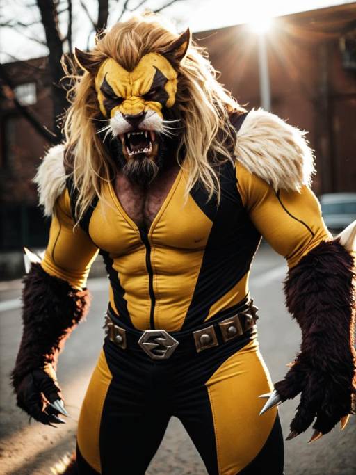 Man in Realistic Sabretooth Cosplay Costume
