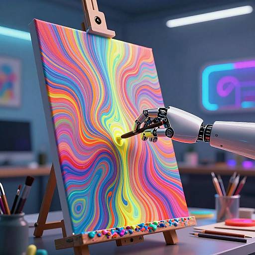Surreal AI Robot Painting Scene
