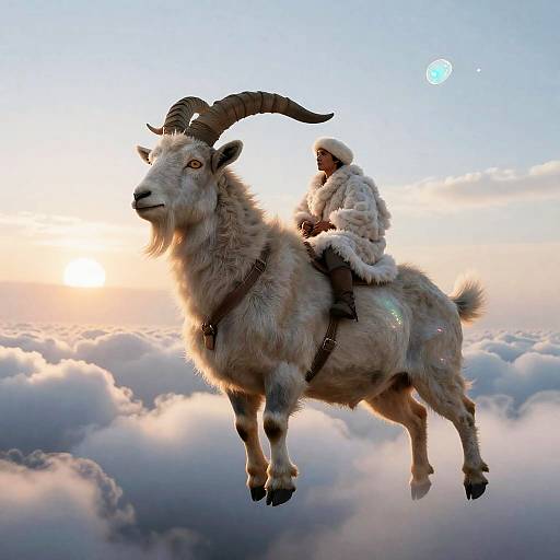 Nomadic Cloud Shepherd Riding Giant Sky-Goat