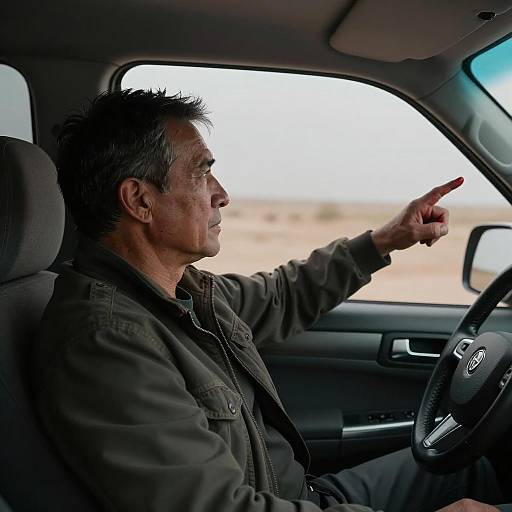 Middle-aged man driving with blood on hand
