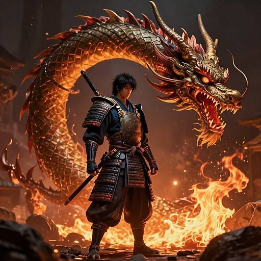 Samurai and Fire-Breathing Dragon