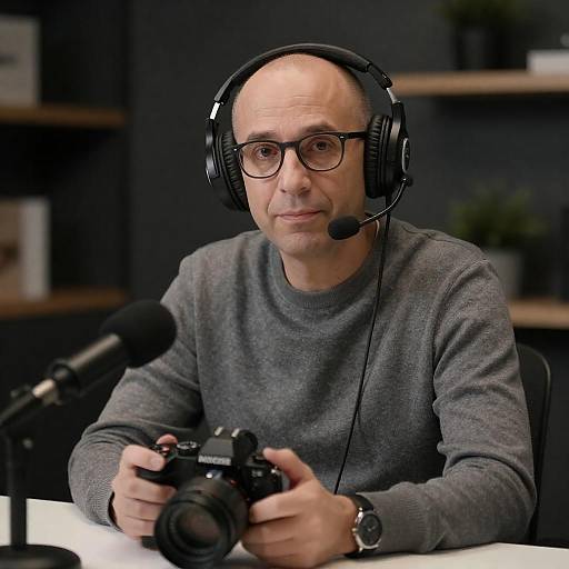 Podcaster Portrait: Balding Man with Camera