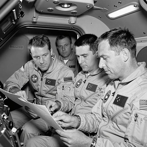 Astronauts in Cockpit: A Black-and-White Scene