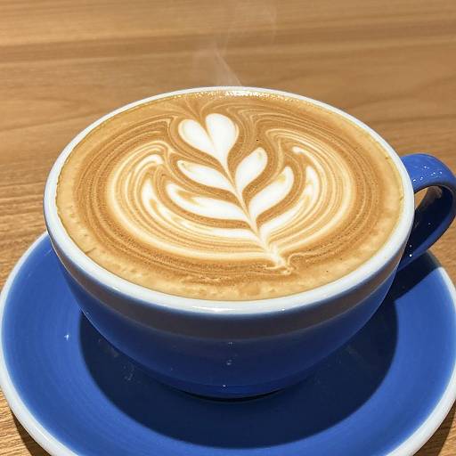 Intricate Swirl Latte Art in Blue Cup
