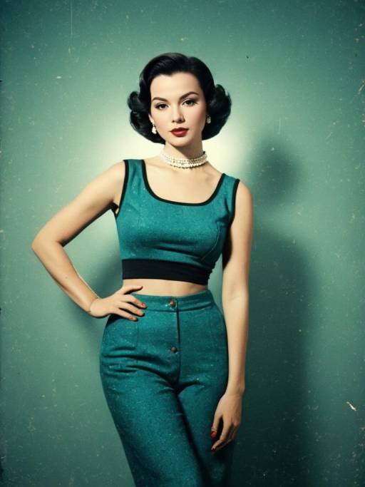Retro Woman in Teal Vintage Outfit