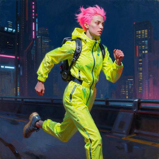 Neon Android Scout in Cyberpunk City