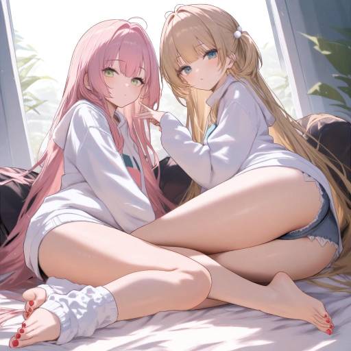 Sisters with Stylish Toenails and Warmers