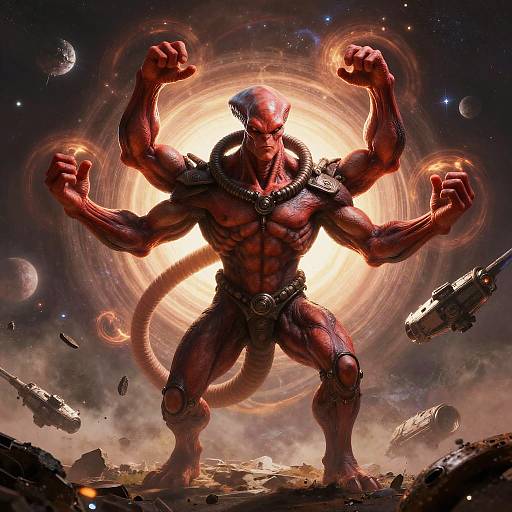 Red Four-Armed Alien in Summoning Energy