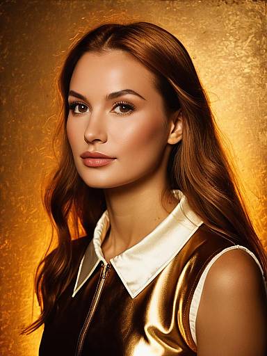 Young Woman with Golden Brown Hair and Metallic Outfit
