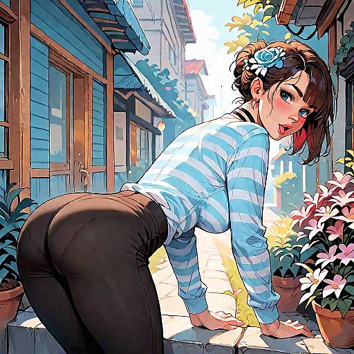 Anime Girl Standing Outdoors Focused Pose