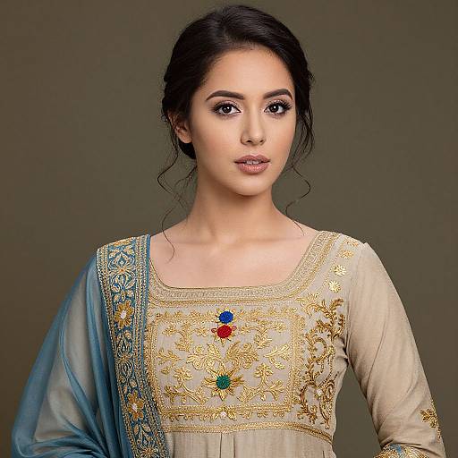 Elegant Woman in Embroidered Dress