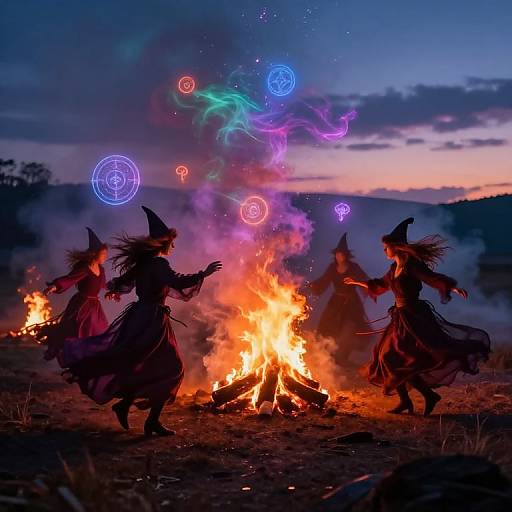 Witches Dancing Around Fiery Ritual