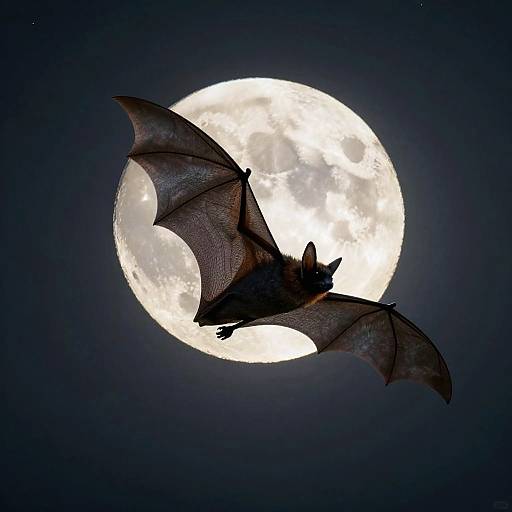 Realistic Bat Silhouette Against Moon
