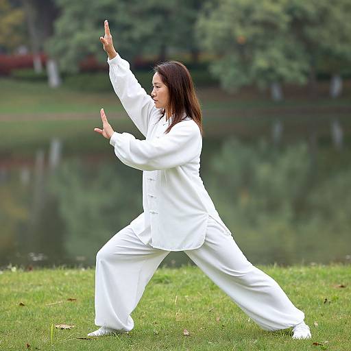 Woman Practicing Tai Chi Outdoors