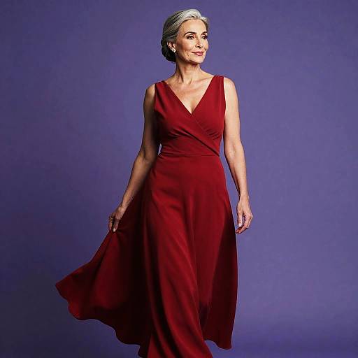 Elegant Mature Woman in Red Dress