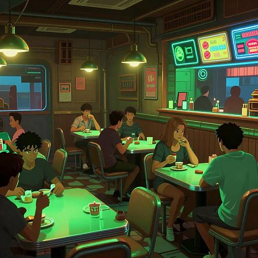 Neon 8-Bit Steampunk Diner Interior