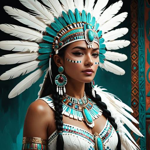 Aztec Priestess in Ornate Feathered Headdress