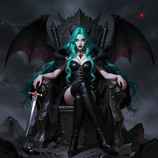 Gothic Queen with Bat Wings on Dark Throne