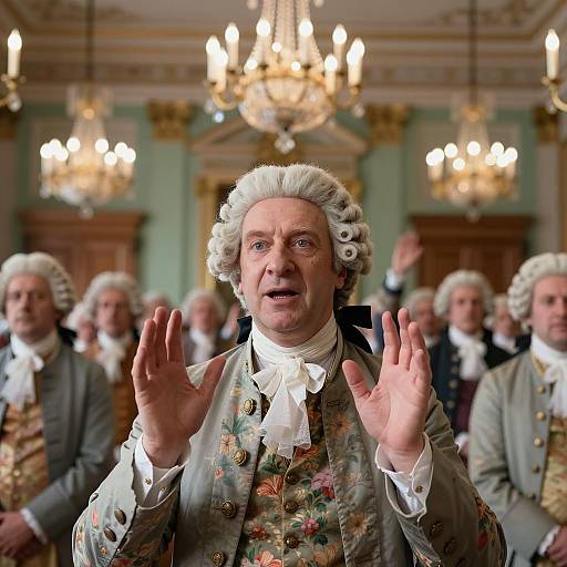 Elegantly Dressed Orator in Grand Hall