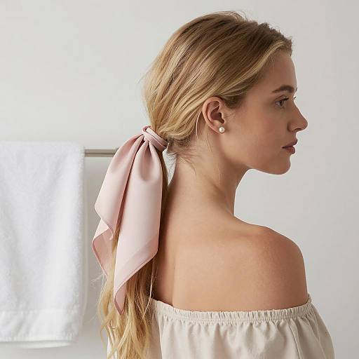 Blonde Woman with Pink Scarf Ponytail