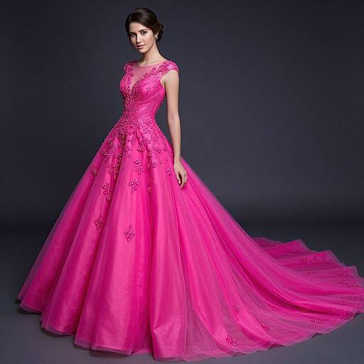 Elegant Woman in Vibrant Pink Gown