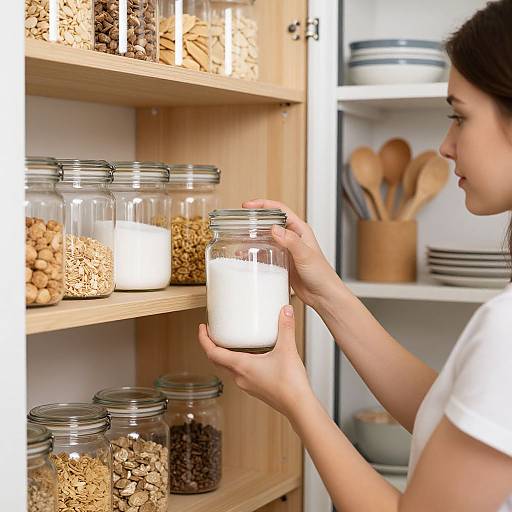 Woman Organizing Kitchen Pantry