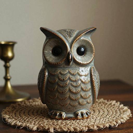 Rustic Ceramic Owl Figurine Art