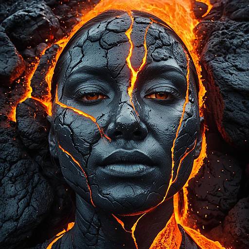 Surreal Woman's Face with Volcanic Lava Cracks