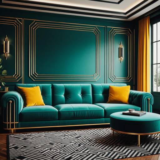 Art Deco Living Room with Teal Sofa