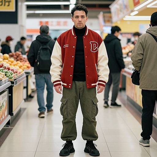 Man in Oversized Varsity Jacket Style
