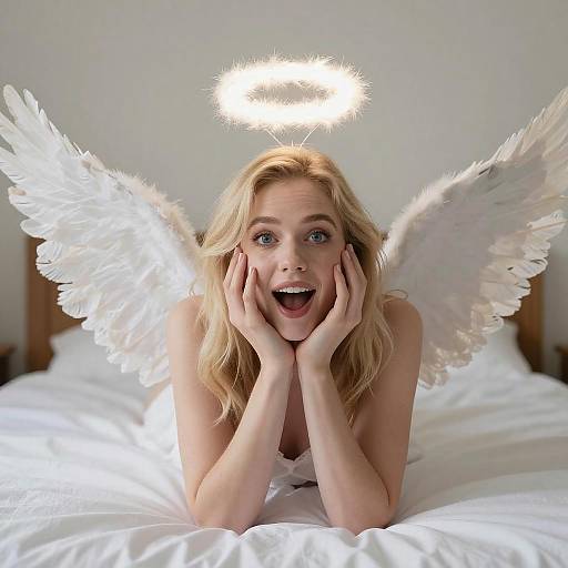 Blonde Angelic Woman on Bed