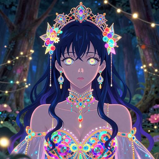 Dreamy Anime Woman in Forest