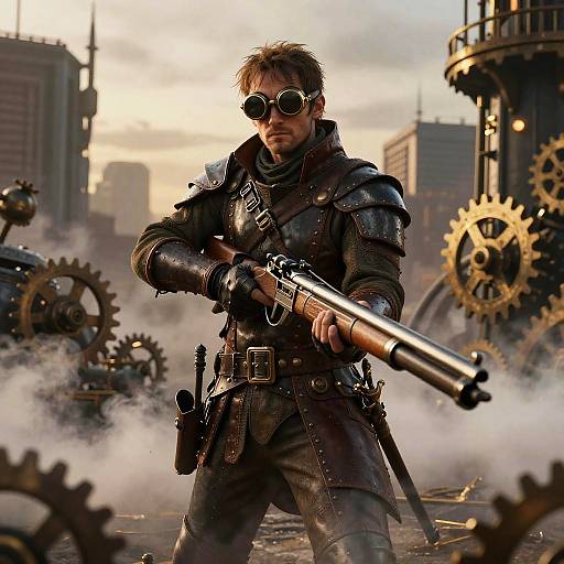 Steampunk Ezio in Gritty Metropolis