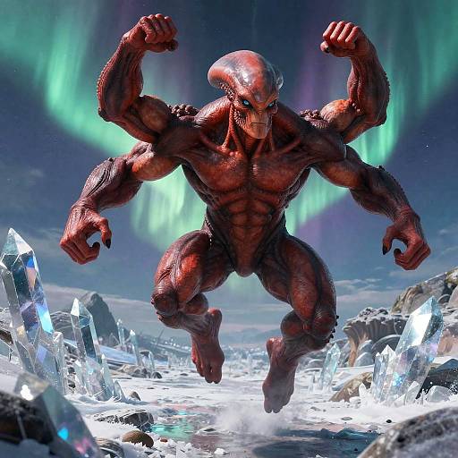 Red Four-Armed Alien Mid-Air Assault