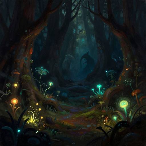 Bioluminescent Fantasy Forest Scene