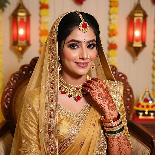 Bride in Haldi Attire with Floral Decor