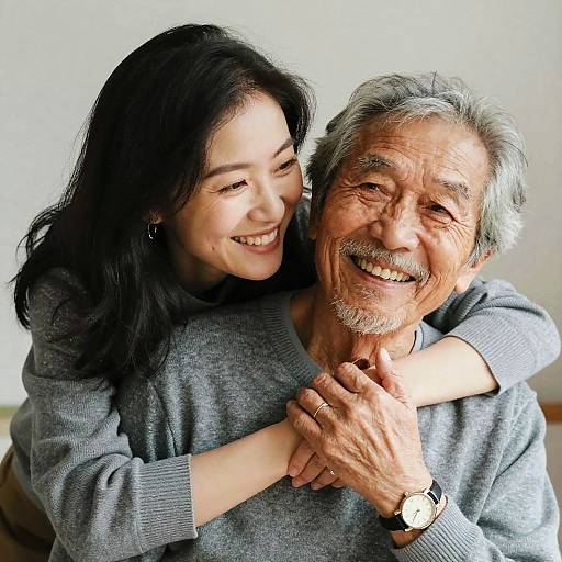Elderly Couple Hugging Indoors, Realistic