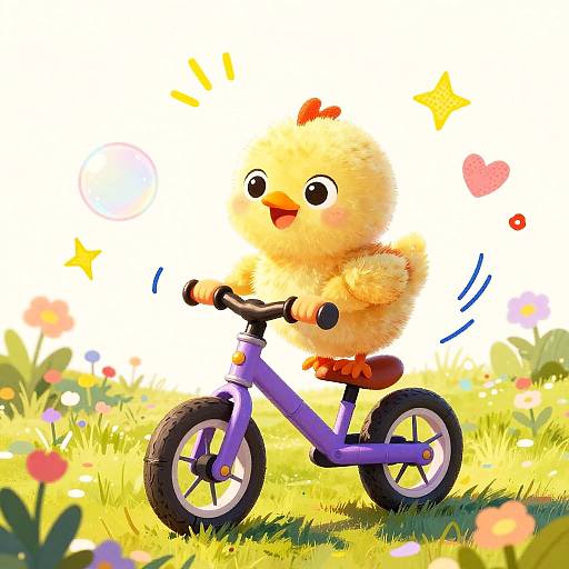 Joyful Chick Riding Balance Bike