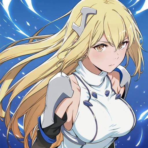 Illustration of Aiz wallenstein, dungeon ni deai wo motomeru no wa machigatteiru darou ka in the style of Less end