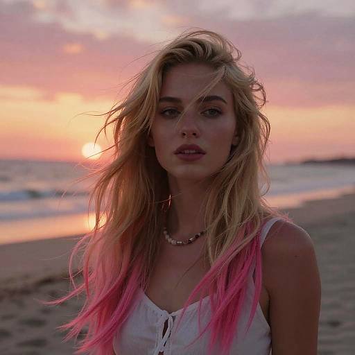Blonde Hair with Pink Tips at Sunset