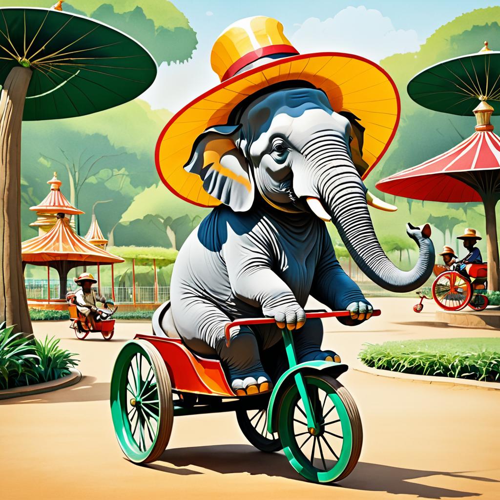 Elephant on a Tricycle in a Zoo