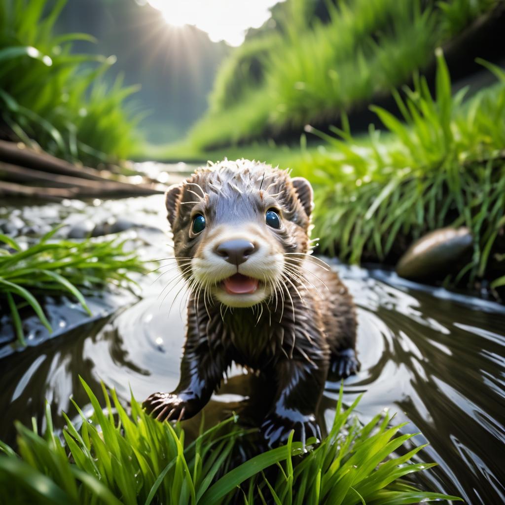 Cinematic Otter Pup by the Riverbank