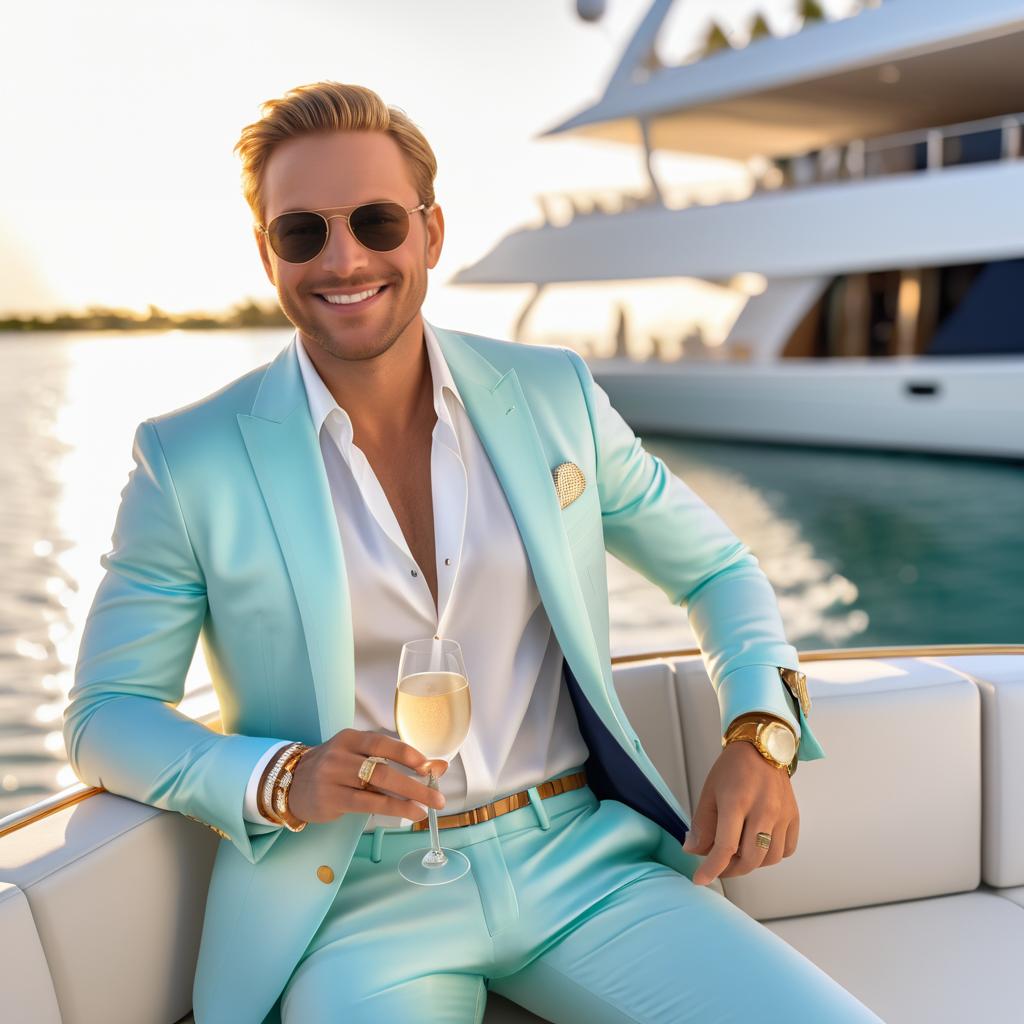 Chic Young Man on Yacht in Miami