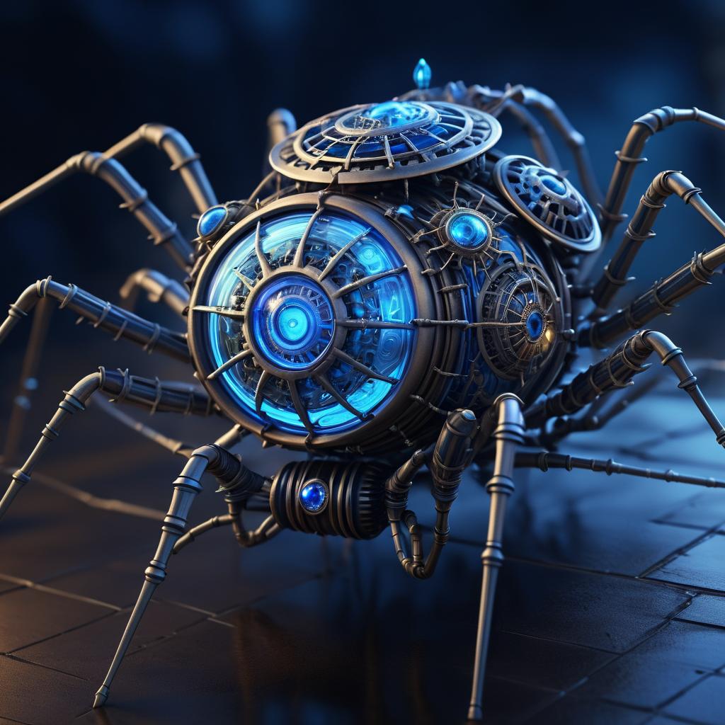 Surreal Steampunk Spider with Botanical Elements