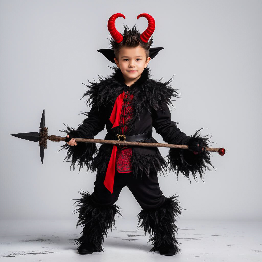 Playful Mischievous Boy in Krampus Costume