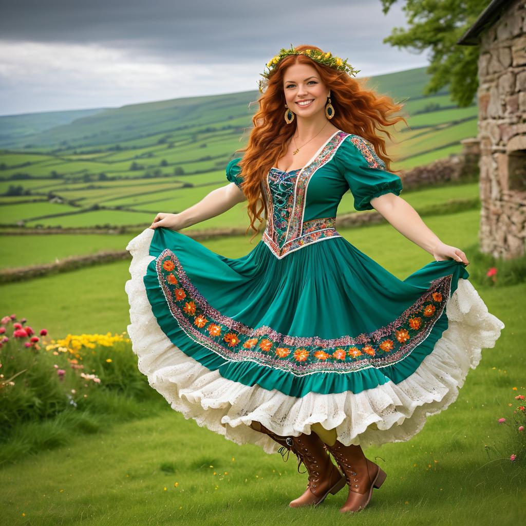 Joyful Irish Folk Dancer in Countryside