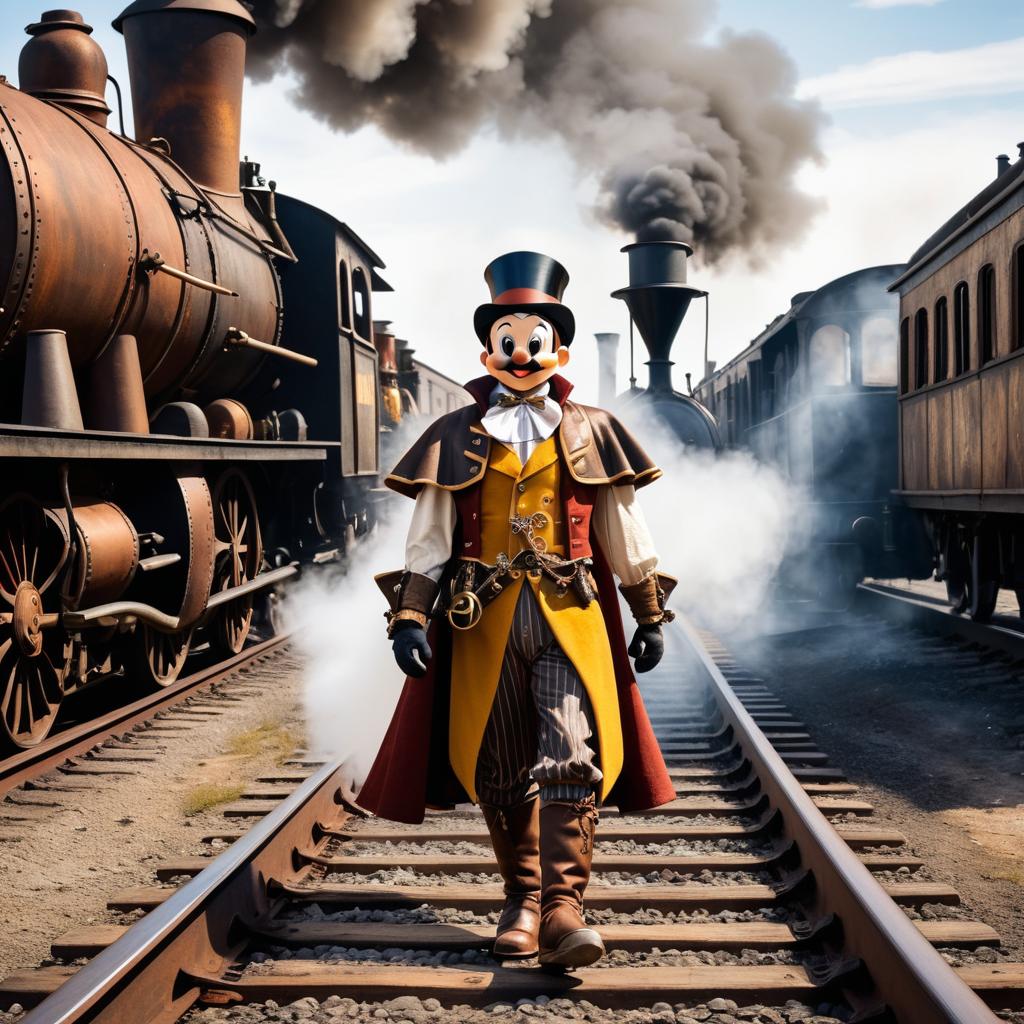 Steampunk Pinocchio in a Rusty Rail Yard