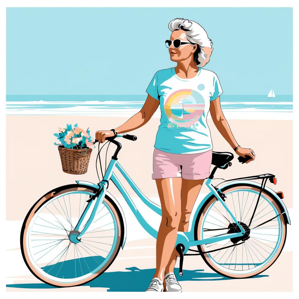 Comic-Style Beach Bicycle T-Shirt Design